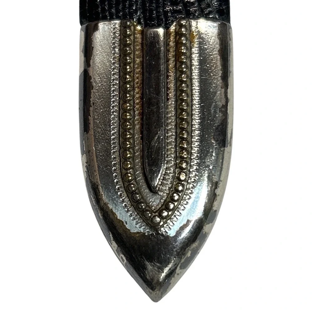 Tulliani Black Lizard Embossed Leather Western Belt Silver Tone Hardware Size 40